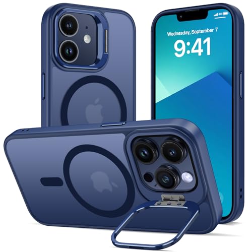 DEVASO Magnetisch Hülle für iPhone 12 mit Ständer, Kompatibel mit MagSafe, Matt Samtweiche Haptik Handyhülle Durchscheinende Rückseite Dünn Stoßfest Schutzhülle Anti-Fingerabdruck Case, Dunkelblau von DEVASO