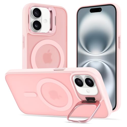 DEVASO Magnetisch Hülle für iPhone 16 Plus mit Ständer, Kompatibel mit MagSafe, Matt Samtweiche Haptik Handyhülle Durchscheinende Rückseite Dünn Stoßfest Schutzhülle Anti-Fingerabdruck Case, Rosa von DEVASO