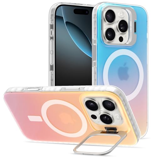 DEVASO Magnetisch Hülle für iPhone 16 Pro mit Ständer, Kompatibel mit MagSafe, Schillernd Fluoreszierend Matt Handyhülle Anti-Fingerabdruck Anti-Schock Schöne Lichteffekt Schutzhülle von DEVASO