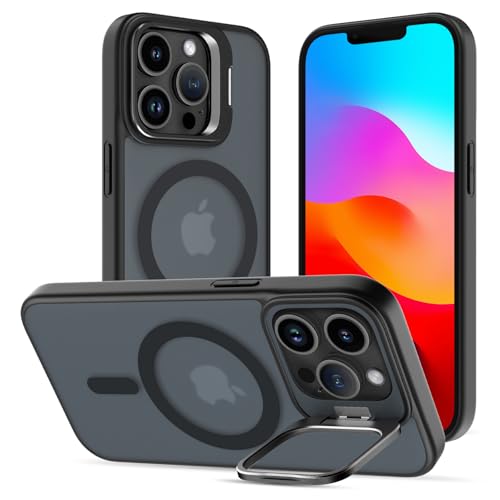 Magnetisch Hülle für iPhone 12 Pro Max mit Ständer, Kompatibel mit MagSafe, Matt Samtweiche Haptik Handyhülle Durchscheinende Rückseite Dünn Stoßfest Schutzhülle Anti-Fingerabdruck Case, Schwarz von DEVASO