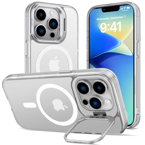 Magnetisch Hülle für iPhone 13 Pro mit Ständer, Kompatibel mit MagSafe, Matt Samtweiche Haptik Handyhülle Durchscheinende Rückseite Dünn Stoßfest Schutzhülle Anti-Fingerabdruck Case,Durchsichtig von DEVASO