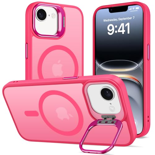 Magnetisch Hülle für iPhone 16e mit Ständer, Kompatibel mit MagSafe, Matt Samtweiche Haptik Handyhülle Durchscheinende Rückseite Dünn Stoßfest Schutzhülle Anti-Fingerabdruck Case, Leuchtend Rosa von DEVASO