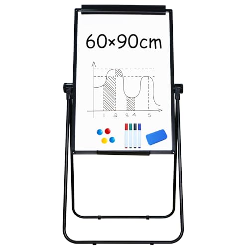 DEVELOP Flipchart Whiteboard mit Ständer 60x90 - Höhenverstellbar U-förmiger Stehständer für Magnettafeln, Zweiseitiger Magnetic White board mit Komplettem Zubehör für Schule, Haus und Büro von DEVELOP