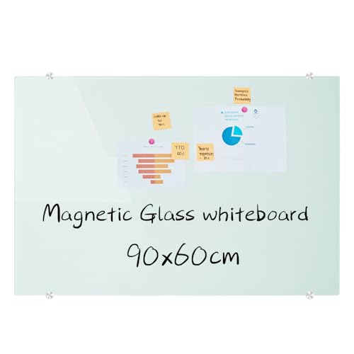 DEVELOP Magnettafel Glas 60x90 - Whiteboard Magnetic zum Aufhängen, Hochwertige Rahmenlose Glastafel, Kratzfest Glas-Pinnwand mit 4 Whiteboard Stifte, 2 Magnete und 1 Schwamm Dry Erase von DEVELOP