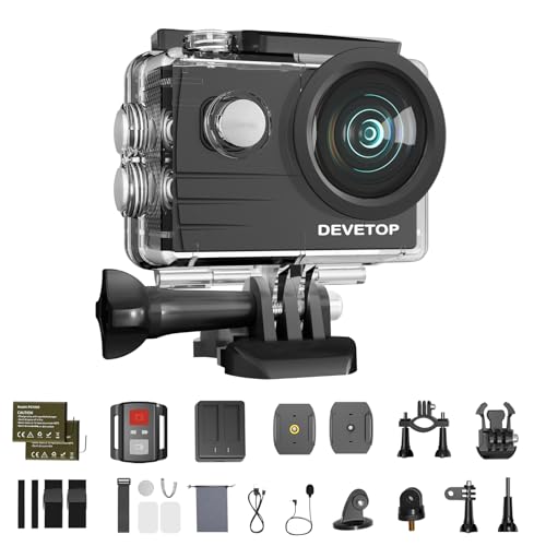 DEVETOP Glory60 Action Cam 4K/30FPS Unterwasserkamera 40M Wasserdicht 20MP WiFi mit Weitwinkel 170° externes Mikrofon Ultra HD Wireless Fernbedienung 2.4G 2x1050mAh Batterien und Zubehör von DEVETOP