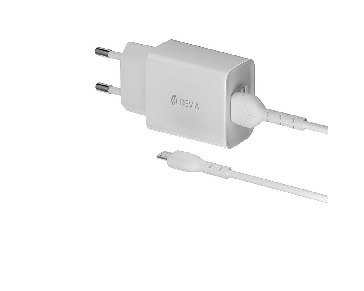 DEVIA Wandladegerät Smart 2x USB + microUSB Kabel 2,4A Weiß Smartphone-Ladegerät (2-tlg) von DEVIA
