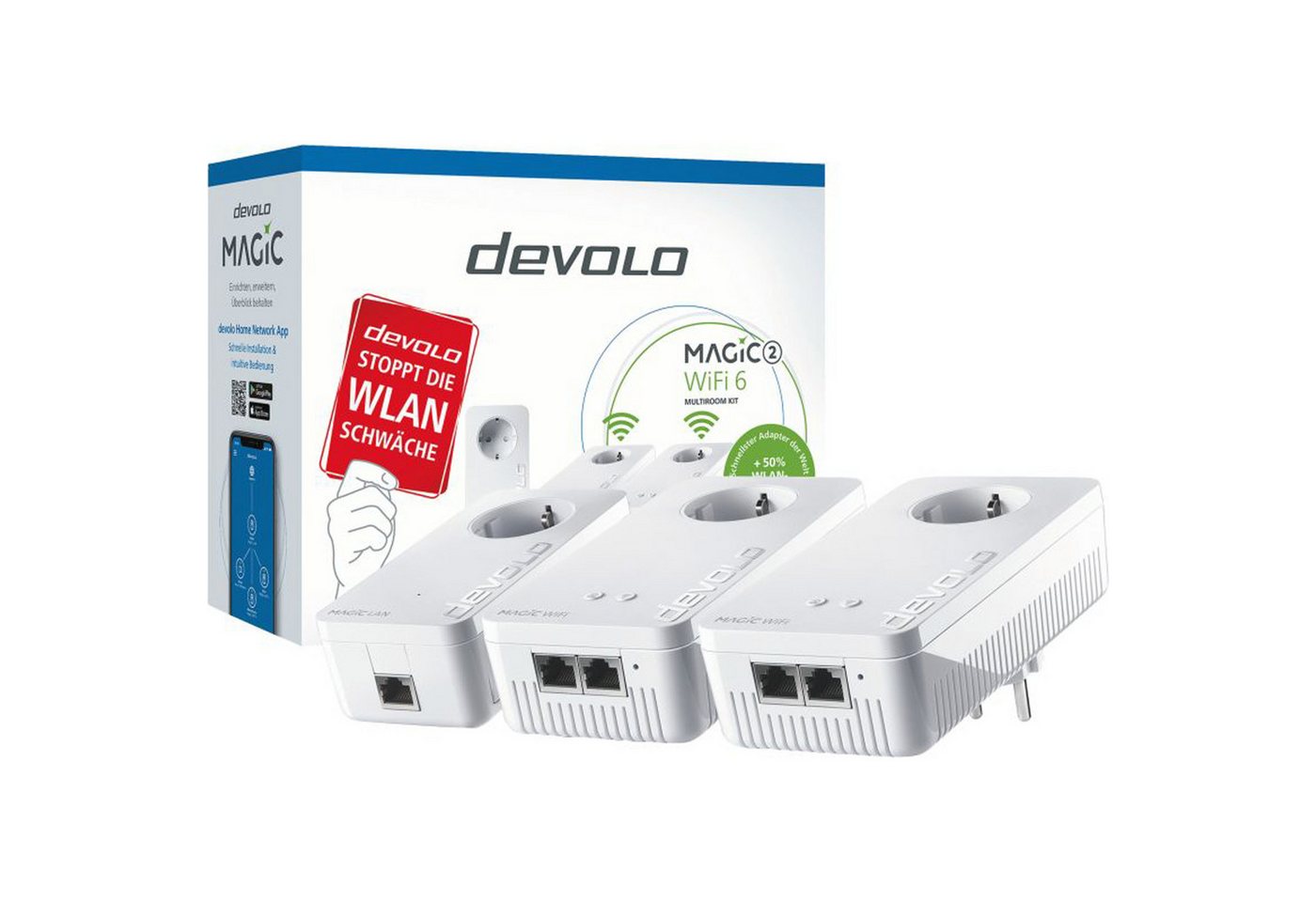 DEVOLO devolo Magic 2 WiFi 6 Multiroom Kit, Powerline, (3 Netzwerk-Adapter DEVOLO devolo Magic 2 WiFi 6 Multiroom Kit, Powerline, (3 Netzwerk-Adapter von DEVOLO