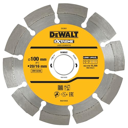 DEWALT 100mm Diamantscheibe für Marmor & Granit (für schnelle Schnitte, mit lasergeschweißten Segmenten, speziell für industrielle Anwendungen entwickelt, für den Einsatz auf Winkelschleifern) DX3801 von DEWALT