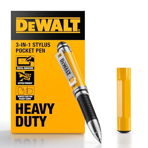DEWALT 3-in-1-Eingabestift – Eingabestift im Taschenformat für iPad, iPhone – Touchscreen-Stift – Kugelschreiber mit Eingabestiftspitze – Tastaturfreundlicher Mini-Stift von DEWALT