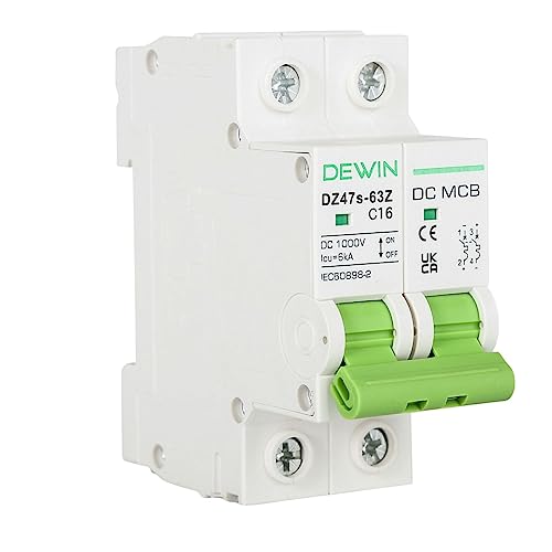 DEWIN Leitungsschutzschalter 16A 2 Polig, Sicherungsautomat Photovoltaik DC Trennschalter MCB Leitungsschutzschalter mit Überlast- und Kurzschlussschutz für PV Anlage 2P 16A DC 1000V von DEWIN