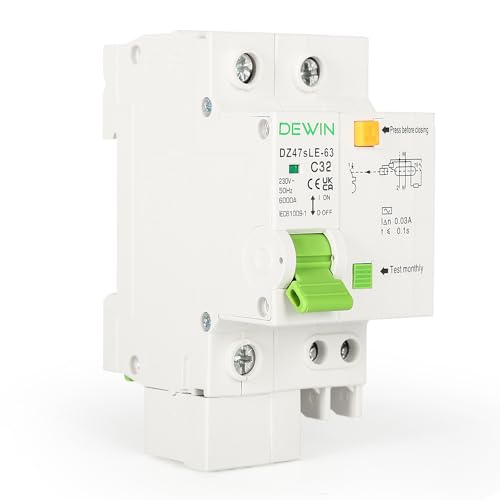 DEWIN Fehlerstromschutzschalter, Fi-schutzschalter für Haushalte 1P+N 32A RCBO Fi Schalter mit Überlastschutz von DEWIN