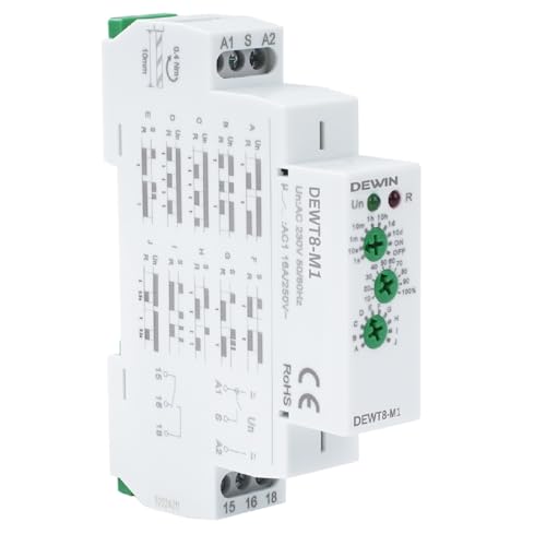 DEWIN Zeitrelais Hutschiene 230V, GRT8-M1 Multifunktionales Zeitrelais Verzögerungszeitrelais mit 10 Funktionen Hutschienenmontage AC 230V DEWIN Zeitrelais Hutschiene 230V, GRT8-M1 Multifunktionales Zeitrelais Verzögerungszeitrelais mit 10 Funktionen Hutschienenmontage AC 230V von DEWIN