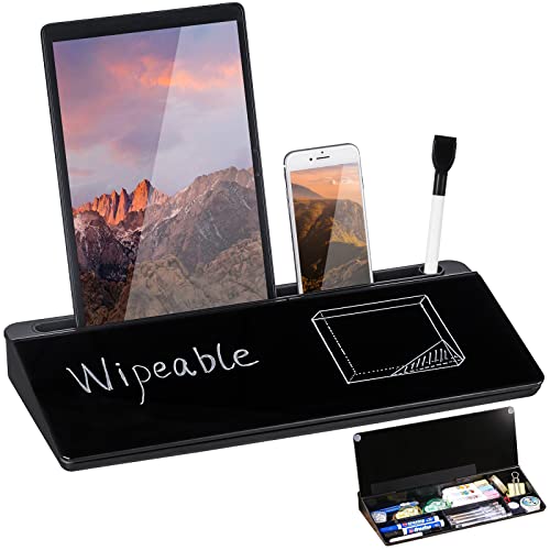 DEWUR Glas Blackboard schwarz Glastafel Whiteboard Desktop Memoboard als Dock Handy Ständer, Tablet Ständer Tastatur Ständer Schreibtisch Organizer mit Zubehör für Büro, Zuhause von DEWUR
