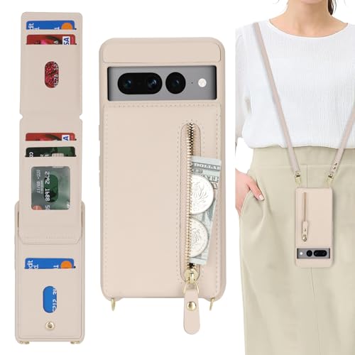 DEYHU Schutzhülle für Google Pixel 7 Pro, mit Kartenfach für Damen, Pixel 7 Pro, Handyhülle mit Riemen, Kreditkartenfächern, Crossbody mit Ständer, Reißverschluss, Warmweiß von DEYHU