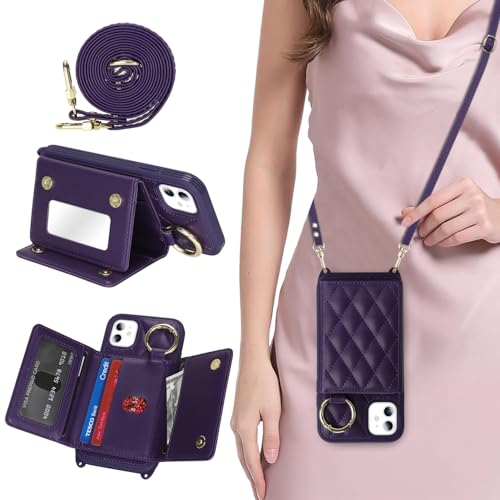 DEYHU Schutzhülle für iPhone 11, mit Kartenfach und Riemen, Crossbody-Tasche mit Ringständer, Make-up-Spiegel, Brieftaschen-Schutzhülle für Apple11, Dunkelviolett DEYHU Schutzhülle für iPhone 11, mit Kartenfach und Riemen, Crossbody-Tasche mit Ringständer, Make-up-Spiegel, Brieftaschen-Schutzhülle für Apple11, Dunkelviolett von DEYHU