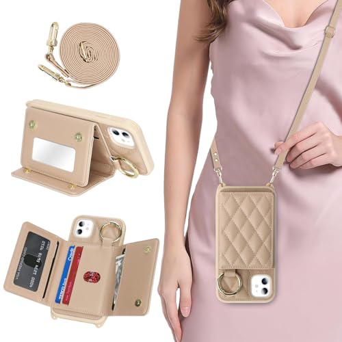 DEYHU Schutzhülle für iPhone 11, mit Kartenfach und Schlaufe, Crossbody-Tasche mit Ringständer, Make-up-Spiegel, Brieftaschen-Schutzhülle für Apple11, gebrochenes Weiß DEYHU Schutzhülle für iPhone 11, mit Kartenfach und Schlaufe, Crossbody-Tasche mit Ringständer, Make-up-Spiegel, Brieftaschen-Schutzhülle für Apple11, gebrochenes Weiß von DEYHU
