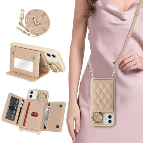 DEYHU Schutzhülle für iPhone 12, mit Kartenfach und Schlaufe, Crossbody-Tasche mit Ringständer, Make-up-Spiegel, Brieftaschen-Schutzhülle für Apple12pro-Geldbörse, Off-White DEYHU Schutzhülle für iPhone 12, mit Kartenfach und Schlaufe, Crossbody-Tasche mit Ringständer, Make-up-Spiegel, Brieftaschen-Schutzhülle für Apple12pro-Geldbörse, Off-White von DEYHU