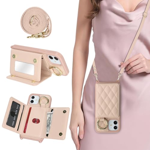 DEYHU Schutzhülle für iPhone 12, mit Kartenhalter und Riemen, Crossbody-Tasche mit Ringständer, Make-up-Spiegel, Brieftaschen-Schutzhülle für Apple12pro Geldbörse, Roségold DEYHU Schutzhülle für iPhone 12, mit Kartenhalter und Riemen, Crossbody-Tasche mit Ringständer, Make-up-Spiegel, Brieftaschen-Schutzhülle für Apple12pro Geldbörse, Roségold von DEYHU