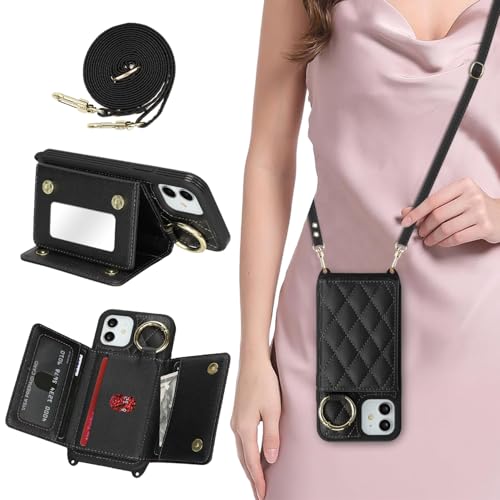 DEYHU Schutzhülle für iPhone 12, mit Kartenhalter und Riemen, Crossbody-Tasche mit Ringständer, Make-up-Spiegel, Brieftaschen-Schutzhülle für Apple12pro Geldbörse, Schwarz DEYHU Schutzhülle für iPhone 12, mit Kartenhalter und Riemen, Crossbody-Tasche mit Ringständer, Make-up-Spiegel, Brieftaschen-Schutzhülle für Apple12pro Geldbörse, Schwarz von DEYHU