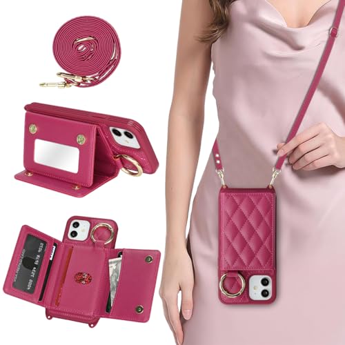 DEYHU Schutzhülle für iPhone 12, mit Kartenhalter und Schlaufe, Crossbody-Tasche mit Ringständer, Make-Up-Spiegel, Brieftaschen-Schutzhülle für Apple12pro Geldbörse, Rosenrot DEYHU Schutzhülle für iPhone 12, mit Kartenhalter und Schlaufe, Crossbody-Tasche mit Ringständer, Make-Up-Spiegel, Brieftaschen-Schutzhülle für Apple12pro Geldbörse, Rosenrot von DEYHU