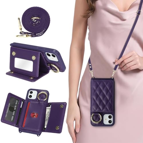 DEYHU Schutzhülle für iPhone 12, mit Kartenhalter und Schlaufe, Crossbody-Tasche mit Ringständer, Make-up-Spiegel, Brieftaschen-Schutzhülle für Apple12pro Geldbörse, Dunkelviolett DEYHU Schutzhülle für iPhone 12, mit Kartenhalter und Schlaufe, Crossbody-Tasche mit Ringständer, Make-up-Spiegel, Brieftaschen-Schutzhülle für Apple12pro Geldbörse, Dunkelviolett von DEYHU