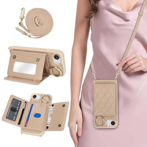 DEYHU Schutzhülle für iPhone 16e, mit Kartenfach und Riemen, Crossbody-Tasche mit Ringständer, Make-up-Spiegel, Brieftaschen-Schutzhülle für Apple16e, Off-White DEYHU Schutzhülle für iPhone 16e, mit Kartenfach und Riemen, Crossbody-Tasche mit Ringständer, Make-up-Spiegel, Brieftaschen-Schutzhülle für Apple16e, Off-White von DEYHU