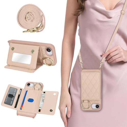 DEYHU Schutzhülle für iPhone 16e, mit Kartenhalter und Riemen, Crossbody-Tasche mit Ringständer, Make-up-Spiegel, Brieftaschen-Schutzhülle für Apple16e, Roségold DEYHU Schutzhülle für iPhone 16e, mit Kartenhalter und Riemen, Crossbody-Tasche mit Ringständer, Make-up-Spiegel, Brieftaschen-Schutzhülle für Apple16e, Roségold von DEYHU