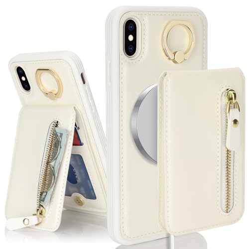 DEYHU Schutzhülle für iPhone Xs Max mit Kartenhalter, iPhone Xs Max, Handyhülle für Damen, Magsafe, kompatible Brieftasche, abnehmbare 2-in-1 für Herren, Weiß von DEYHU