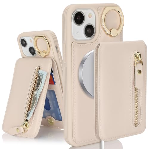 DEYHU iPhone 13 Mini Hülle mit Kartenhalter, iPhone 13 Mini, Handyhülle für Damen, magsafe, kompatible Brieftasche, abnehmbar, 2-in-1 für Herren, Warmweiß von DEYHU