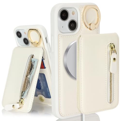 DEYHU iPhone 13 Mini Hülle mit Kartenhalter, iPhone 13 Mini, Handyhülle für Damen, magsafe, kompatible Brieftasche, abnehmbare 2-in-1 für Herren, Weiß von DEYHU
