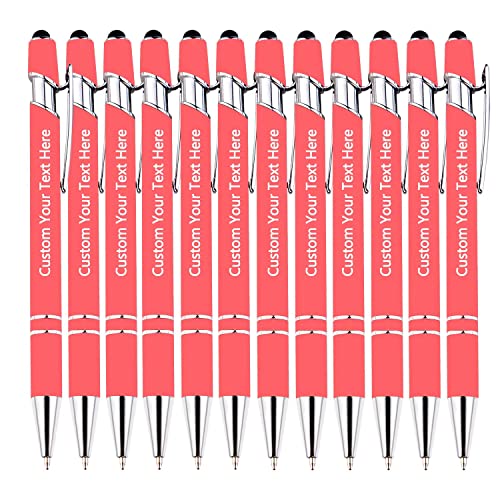 Kundenspezifische Stifte, kundenspezifische Kugelschreiber mit Stylus Name Message Logo graviert, Geschenk für Weihnachten, Hochzeit, Business, Abschluss 12 Stück, schwarze Tinte von DEZUNTU