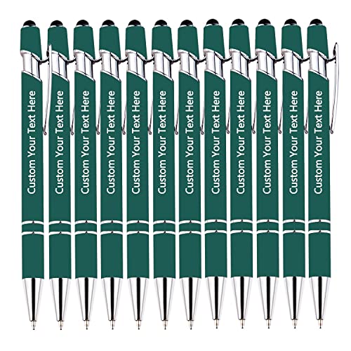 Kundenspezifische Stifte, kundenspezifische Kugelschreiber mit Stylus Name Message Logo graviert, Geschenk für Weihnachten, Hochzeit, Business, Abschluss 12 Stück, schwarze Tinte von DEZUNTU