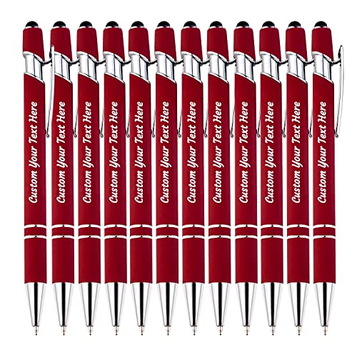 Kundenspezifische Stifte, kundenspezifische Kugelschreiber mit Stylus Name Message Logo graviert, Geschenk für Weihnachten, Hochzeit, Business, Abschluss 12 Stück, schwarze Tinte von DEZUNTU