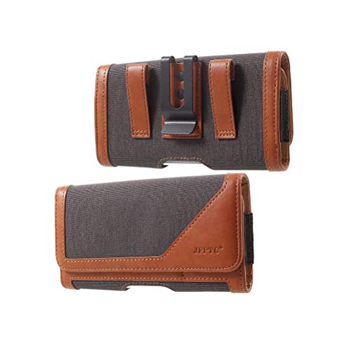 DFV mobile - Holster Etui mit Horizontalem Metallen Gürtelschlaufen Case Gürtelclip Textil und Leder für Xiaomi Redmi Note 8 Pro (2019) - Grau/Braun von DFV mobile