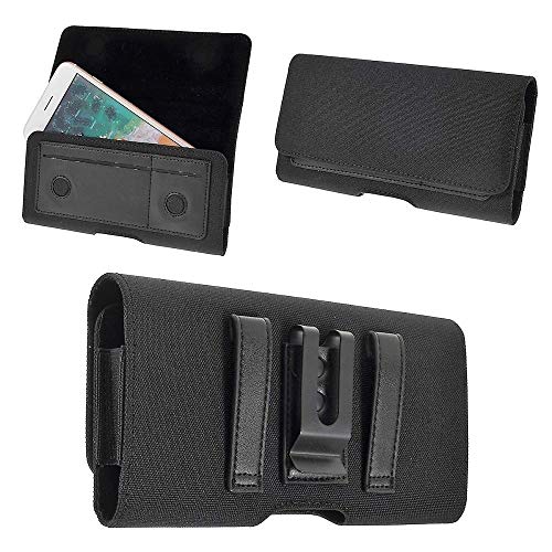 DFV mobile - Holster Etui mit Horizontalem Metallen Gürtelschlaufen Case Gürtelclip Textil und Leder mit Kartenhalter für Cat S62 Pro (2020) - Schwarz von DFV mobile