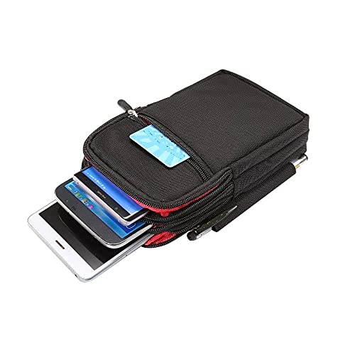 DFV mobile - Multi-Functional Vertical Stripes Pouch 4 Bag Case Zipper Closing für Tecno Mobile Spark 6 (2020) - Black (19x11.5cm) von DFV mobile