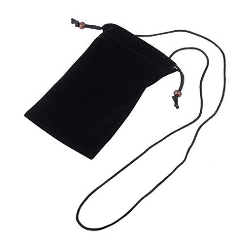 DFVmobile - Etui Tasche aus Stoff Kunstwildleder Weichem Tuch mit Kette und Schleife-Verschluß für BlackBerry Classic Q20 - Schwarz von DFVmobile