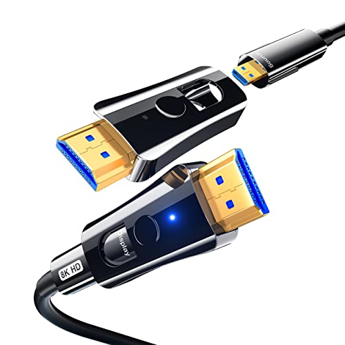 DGHUMEN 8K Glasfaserkabel HDMI 2.1 Kabel in der Wand 15meter 8K@60Hz 4K@120Hz Ultra High Speed 48Gbps Abnehmbares Micro HDMI,Dynamic HDR eARC Dolby Atmos für Monitor Spielkonsole Projektor TV von DGHUMEN