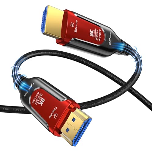 DGHUMEN 8K Glasfaser HDMI Kabel 10Meter(CMP), 8K@60Hz High Speed Lang HDMI 2.1 Kabel 48Gbps in Wand Plenum Zertifiziertes HDMI zu HDMI Kabel für Rohre, Wände, Boden, Decken, Kanäle, Leitungen von DGHUMEN