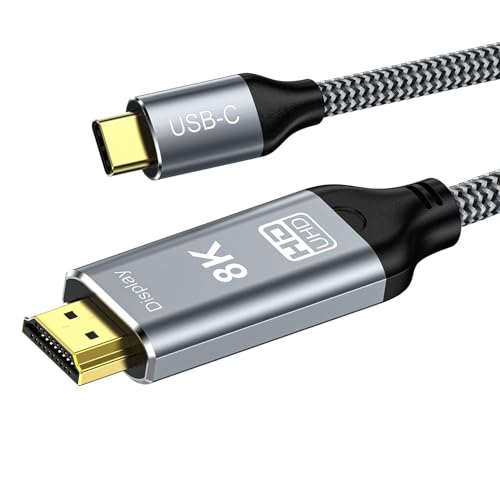 USB C auf HDMI 2.1 Kabel 2M 8K@60Hz, USB Typ C zu HDMI 8K UHD Kabel HDR HDCP 2.3 Thunderbolt 4/3 kompatibel für iPhone 15 Pro MacBook Pro/Air, iPad Pro/Air, Galaxy S23, TV, HUAWEI, Tablet von DGHUMEN