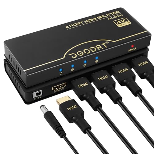 1x4 HDMI Splitter 4K 60Hz, 1 in 4 Out Audio Video HDMI Verteiler, Unterstützung 4K@60Hz, 3D, 1080P, HDCP, für PS4 Xbox HDTV BLU-Ray DVD Projektor von DGODRT