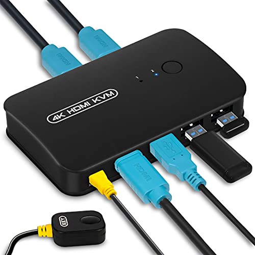 DGODRT HDMI KVM Umschalter, USB und 4K@30Hz HDMI KVM Switch für 2 PC, Aktie Monitor Maus Tastatur Drucker Scanner USB Sticks - Mit 2 KVM Kabel von DGODRT