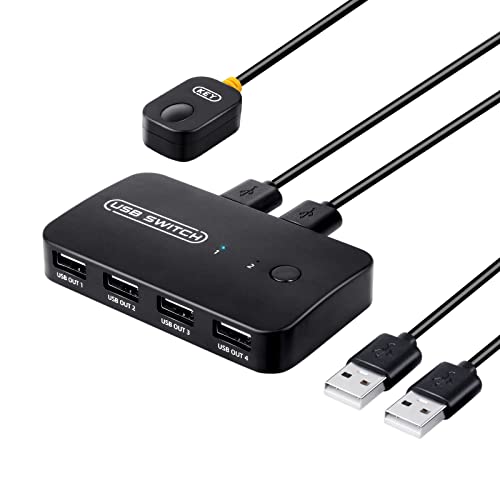 DGODRT USB 2.0 Switch Schaltbar 2 in 4 Out, USB Umschalter 4 Port mit Desktop-Controller und 2 USB Kabel für Tastatur Maus Scanner Drucker Flash Drive von DGODRT