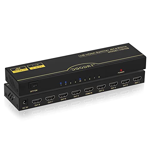 HDMI Splitter 1 in 8 Out Gleichzeitig 4k@30Hz, HDMI Verteiler Unterstützt UHD 4K 3D HDCP1.4 für HDTV,DVD,Xbox,PS3/4,Blu-ray,Projector von DGODRT