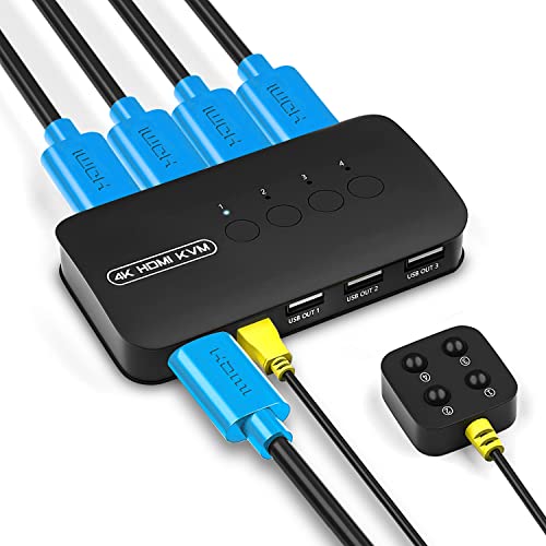 KVM Switch HDMI 4 Port, 4K HDMI USB Switch für 4 PC teilen sich 1 Monitor und Teilen Tastatur Maus Drucker Scanner mit Desktop Controller und KVM Kabeln KVM Switch HDMI 4 Port, 4K HDMI USB Switch für 4 PC teilen sich 1 Monitor und Teilen Tastatur Maus Drucker Scanner mit Desktop Controller und KVM Kabeln von DGODRT