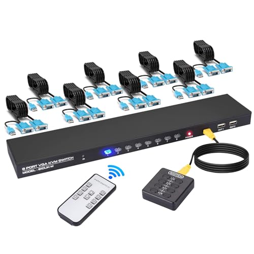 VGA KVM Switch 8 Port mit 8 KVM Kabel, USB Umschalter für 8PC Sharing Tastatur, Maus, Drucker, Scanner und VGA Monitor von DGODRT