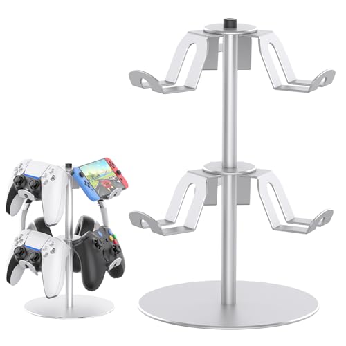 DGPCT Controller-Ständer, kompatibel mit Xbox PS5, PS4, Nintendo Switch Pro, 2 Ebenen, Aluminium, Headset-Halter, Gaming-Kopfhörer- und Controller-Halter, Organizer, universell, stabil (Silber) von DGPCT