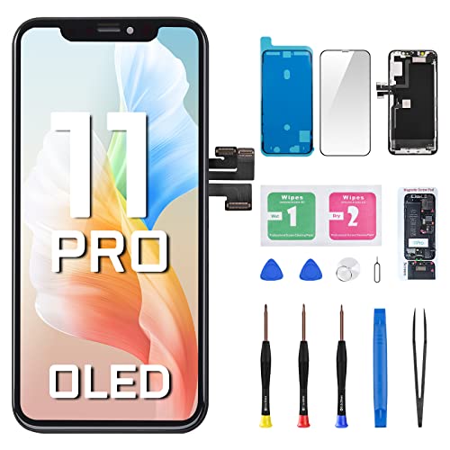 DGSCSMY OLED Ersatzdisplay für iPhone 11 Pro, 14,7 cm (5,8 Zoll), mit Frontlautsprecher, Näherungssensor, OLED, 3D-Touch-Display, Digitizer, komplette Montage, Reparaturset, magnetische Schrauben, Pad von DGSCSMY