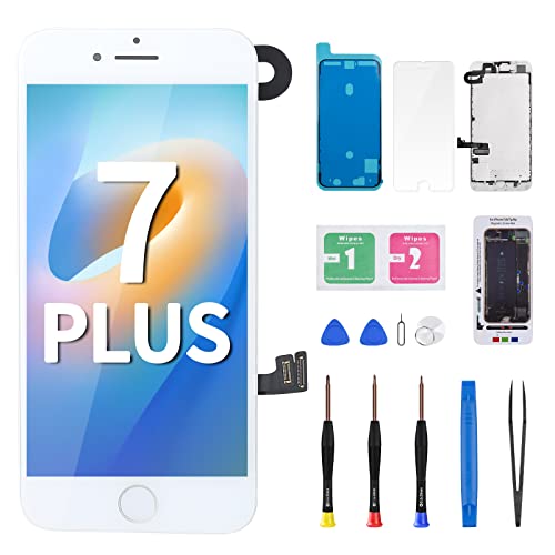 Ersatzbildschirm für iPhone 7 Plus, mit Home-Taste, weiß, LCD, 3D-Touch, 14 cm (5.5 Zoll) Display, Digitizer, Ohr-Lautsprecher, Vollmontage, Glas-Frontkamera-Sensor, 7 Plus, A1784, A1785 von DGSCSMY