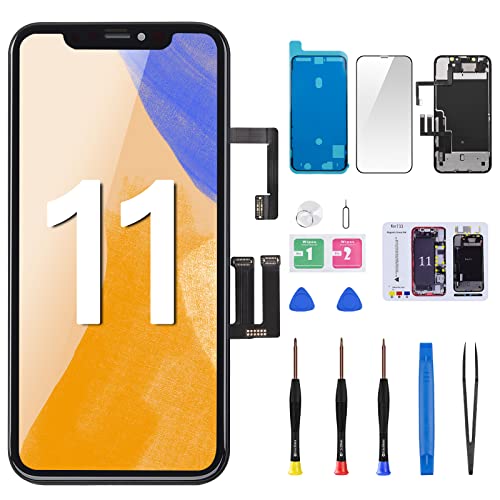 Für iPhone 11 Bildschirm Ersatz mit Frontlautsprecher Näherungssensor 6,1 Zoll 3D Touch LCD Display Digitizer Vollmontage Glas Fix Tool Wasserdicht Kleber Reparaturset für iPhone 11 A2111 A2221 A2223 von DGSCSMY